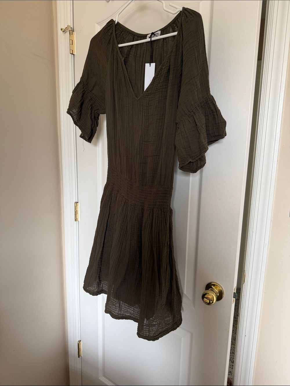 Nwr Michael Stars Dolma gauze Olive Tiered V-Neck Dress